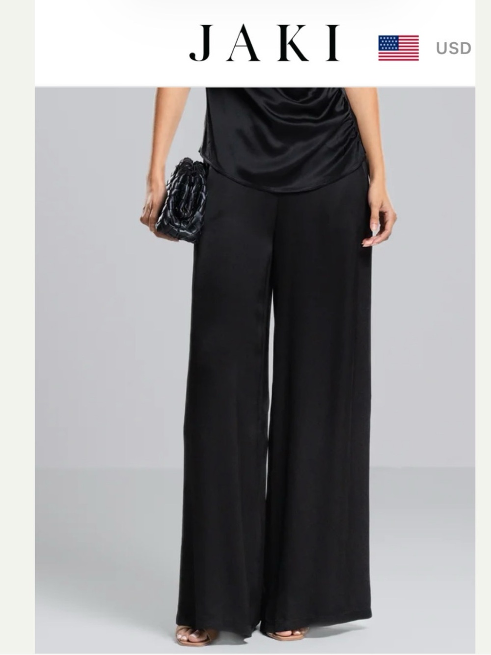 JAKI Cole Black Satin Wide-Leg Pants Size 12